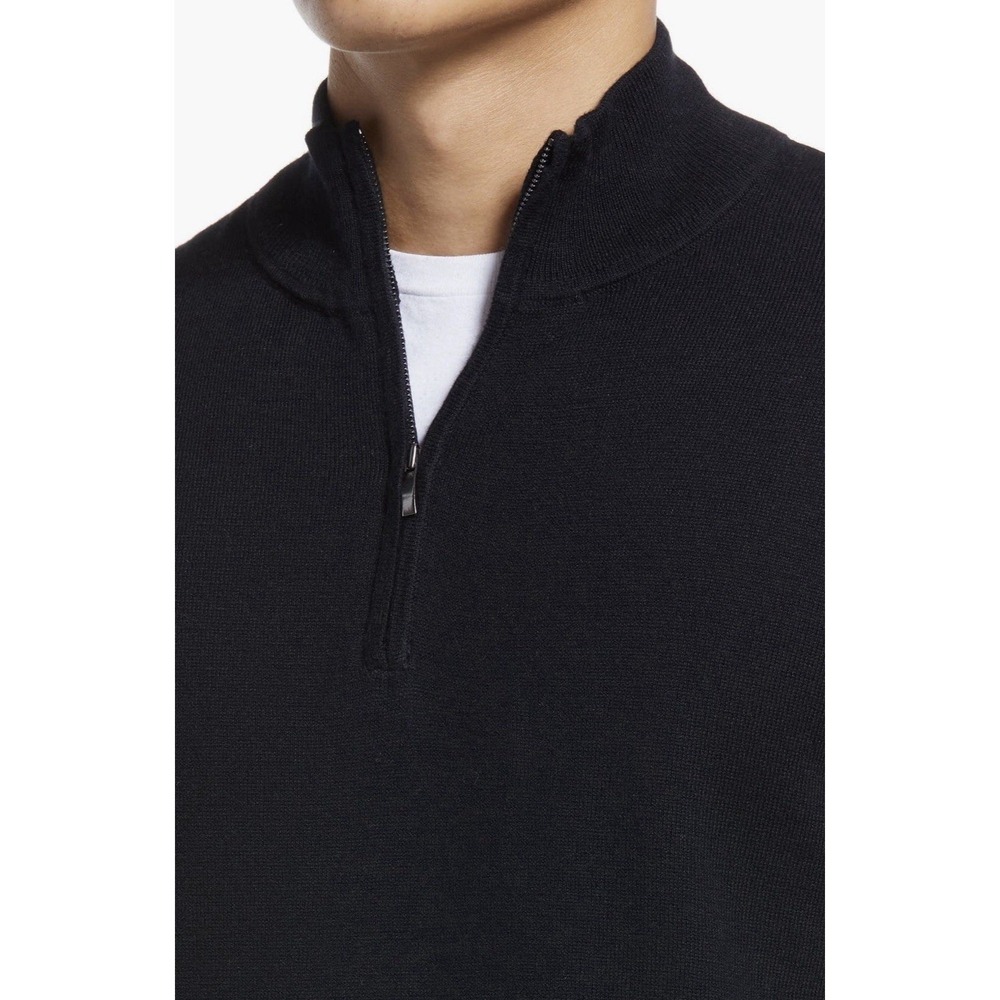 Nordstrom Tech-Smart 1/4 Zip Sweater Pullover Wool Blend Black - Large - Picture 6 of 9